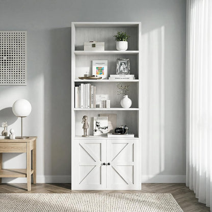 MXV 6 Tier 71" Tall Farmhouse Bookshelf with Barn Door Cabinet