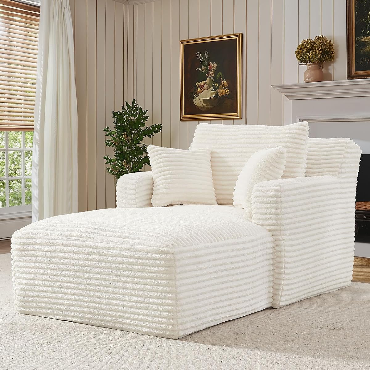 65.4" Boneless Chaise Lounge Chair Indoor, Comfy Beige Reading Chair