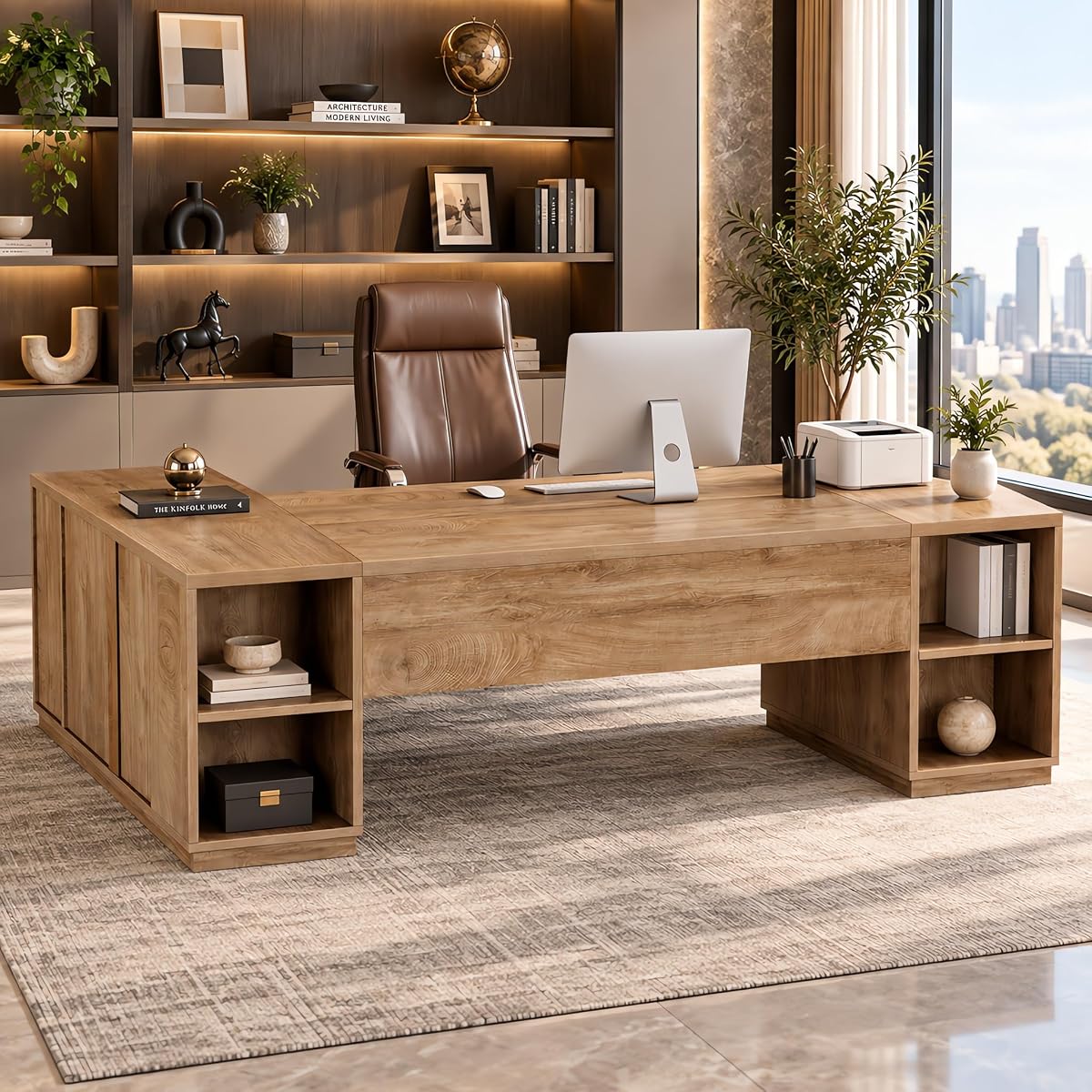 78.7'' L-Shaped Executive Desk, Extra Large Wooden Office Corner Desk