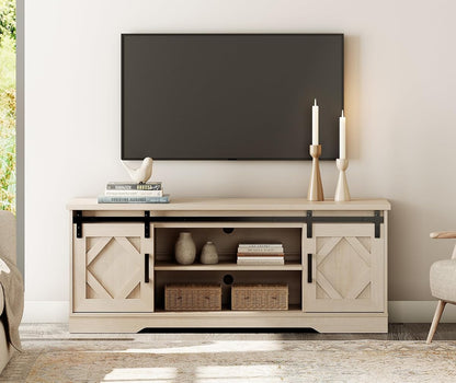 23.6"H Farmhouse TV Stand for 65" TV with Barn Doors& Hidden Storage | 59.1" W Rustic Country-Style TV Cabinet with Smooth Barn Door Slides,Holds 100+ CDs,Height-Adjustable Media Shelf