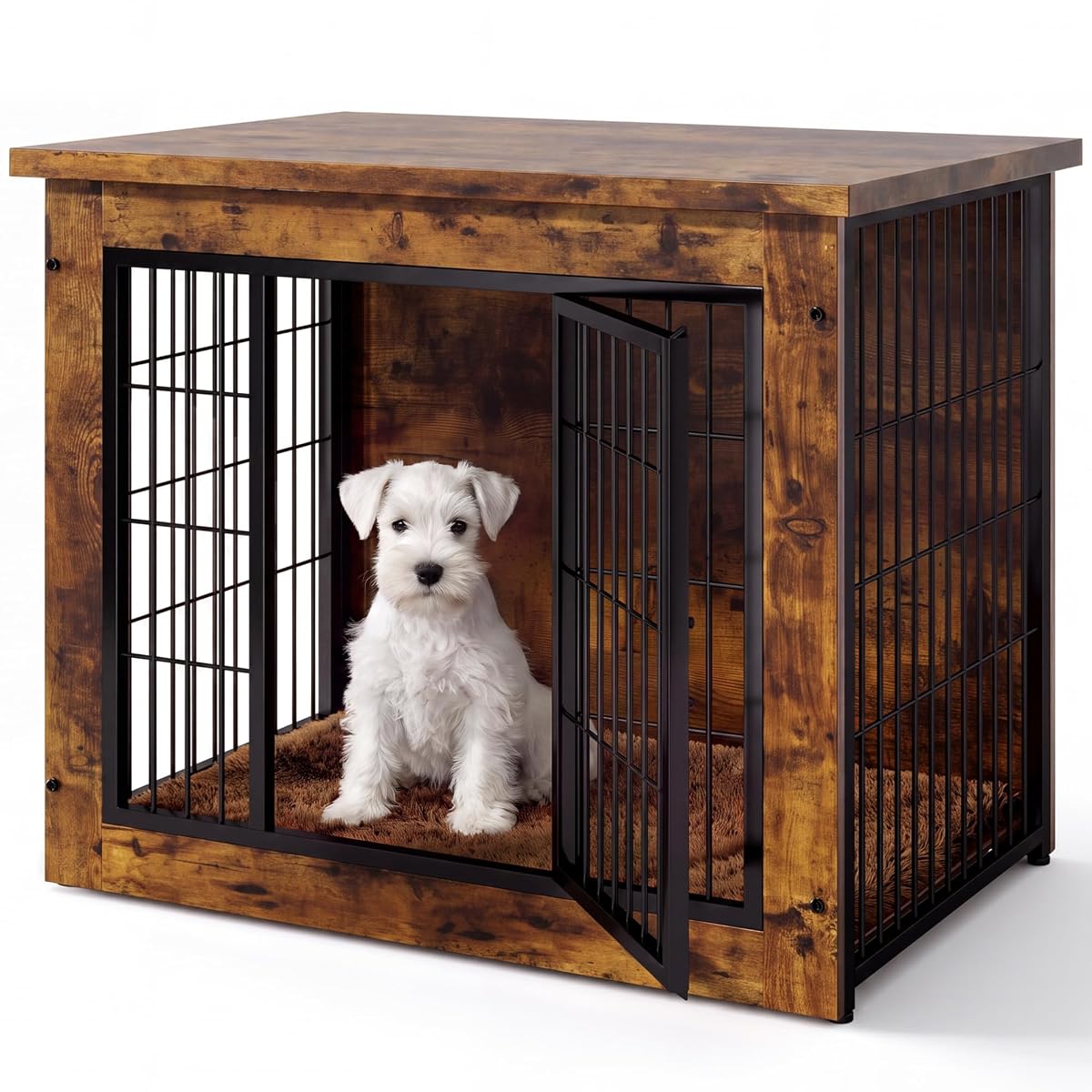 3-in-1 Wooden Dog Crate Furniture, Side Table & Kennel with Cushion