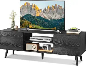 TV Stand for 55 60 Inch TV, Mid Century Modern, Black, view 2