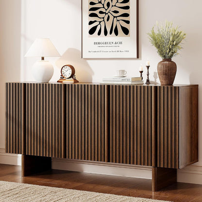 63" Fluted Sideboard Cabinet with Storage Adjustable Shelves Walnut