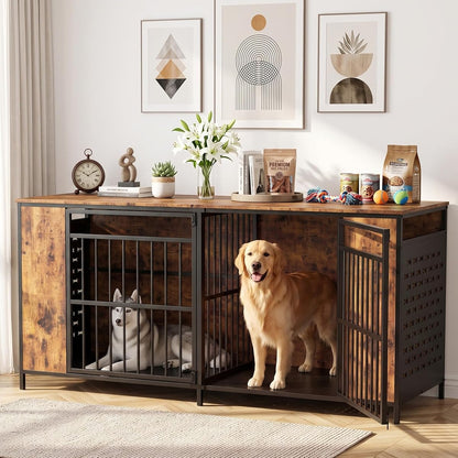 62.9" Double Dog Crate Furniture for 1-2 Dogs with Removable Divider