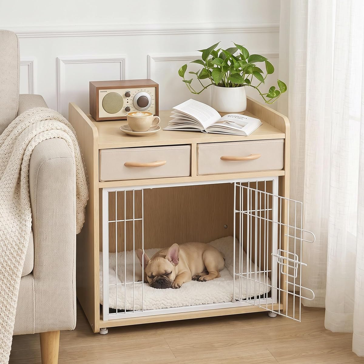 24.4inch Dog Crate Furniture for Small Dogs with 2 Drawers