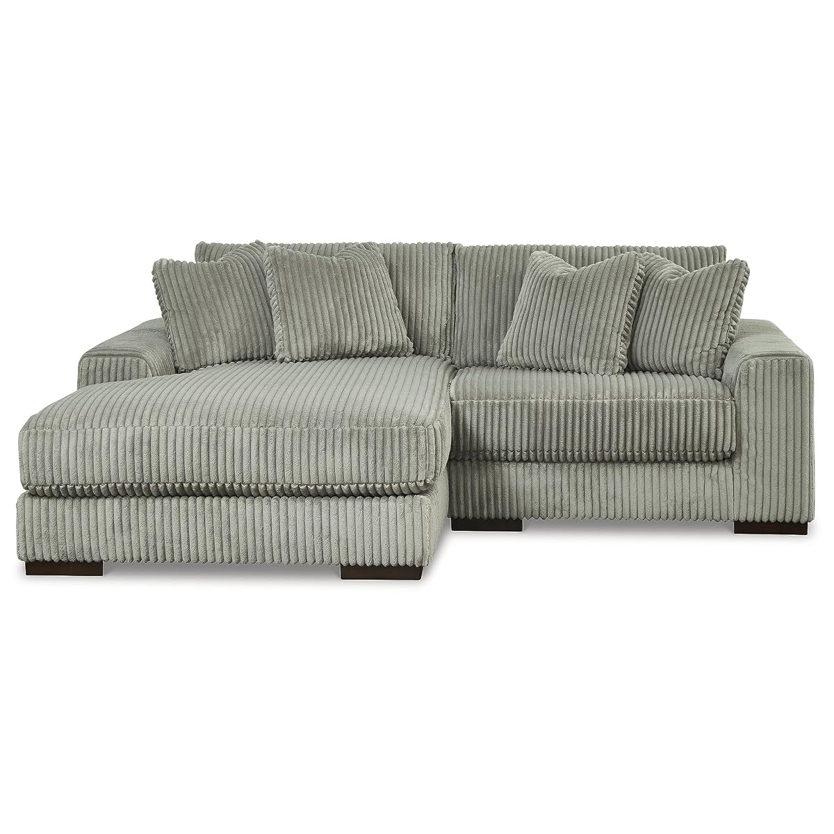 Signature Design by Ashley Lindyn Sectional Couch, L-Shaped 2-Piece Sofa with Chaise, Reversible Deep Seat Cushions, Cozy Velvet Wide-Cord Upholstery for Living Room, Fog Gray, 99" W