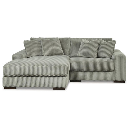 Signature Design by Ashley Lindyn Sectional Couch, L-Shaped 2-Piece Sofa with Chaise, Reversible Deep Seat Cushions, Cozy Velvet Wide-Cord Upholstery for Living Room, Fog Gray, 99" W
