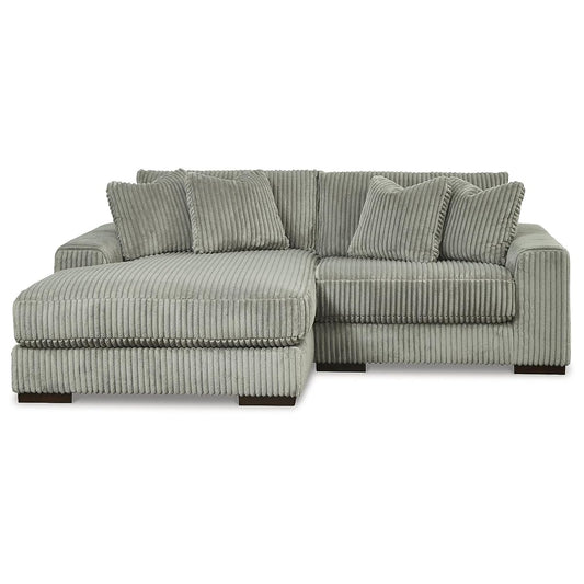 Signature Design by Ashley Lindyn Sectional Couch, L-Shaped 2-Piece Sofa with Chaise, Reversible Deep Seat Cushions, Cozy Velvet Wide-Cord Upholstery for Living Room, Fog Gray, 99" W