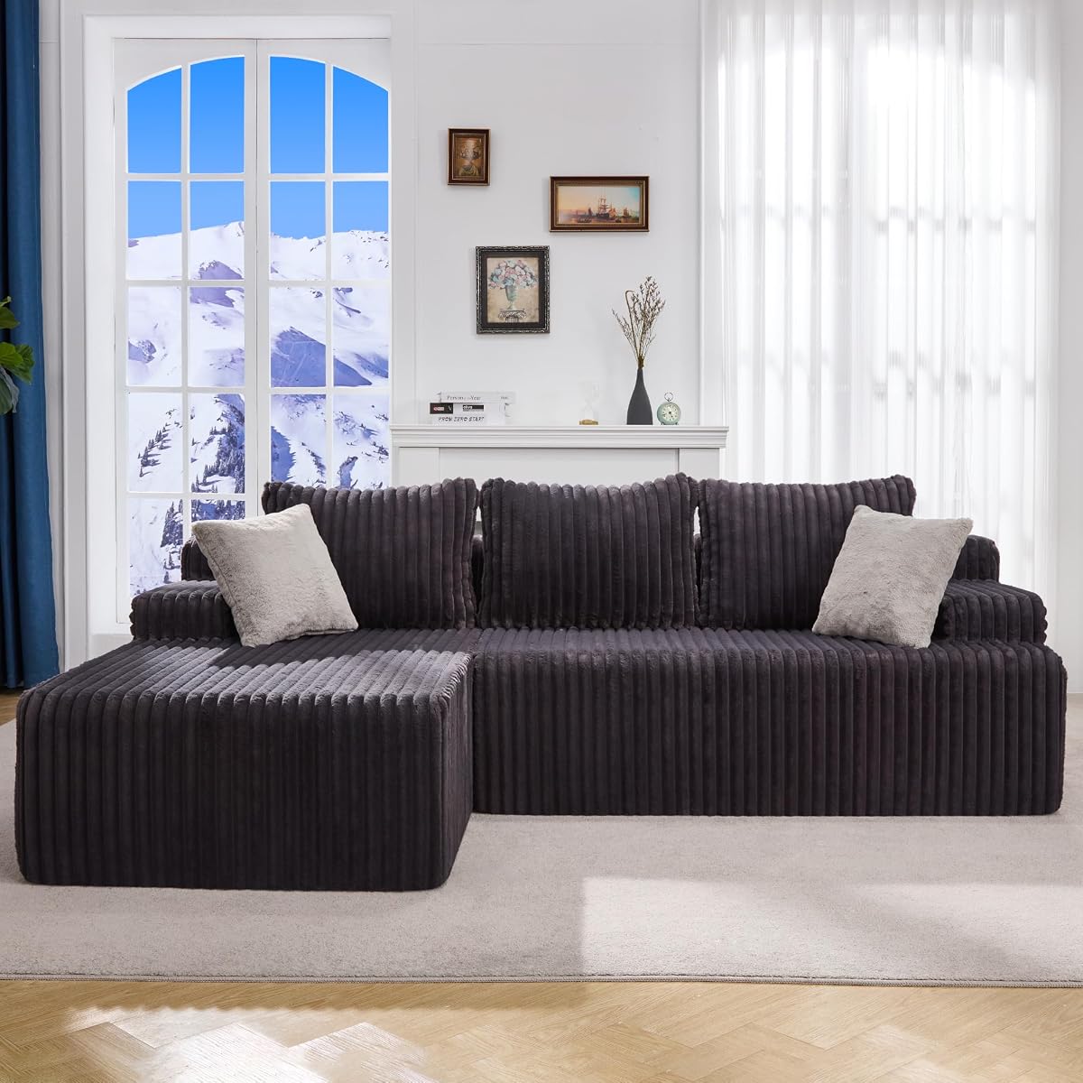 Boneless Couch Modular Sectional Sofa L-Shape Cloud Couch Lounge | 96" Left Facing Chaise Darkgrey,Memory Foam,Removable Cover,Non-slip Bottom,No Assemble Required,Furniture for Small Home