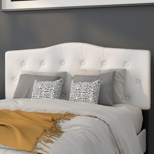 Arched Button Tufted Upholstered Full Size Headboard in White Fabric
