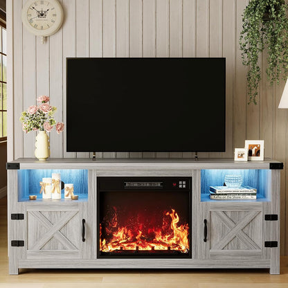 58 Inch LED Fireplace TV Stand for TVs up to 65 Inch, Gray Wash