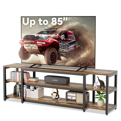 85 inch TV Stand, Entertainment Center for 70 75 80 85" TV, 75.2" Wide Wood Television Console Table for Living Room Bedroom Gaming Room, Rustic Brown