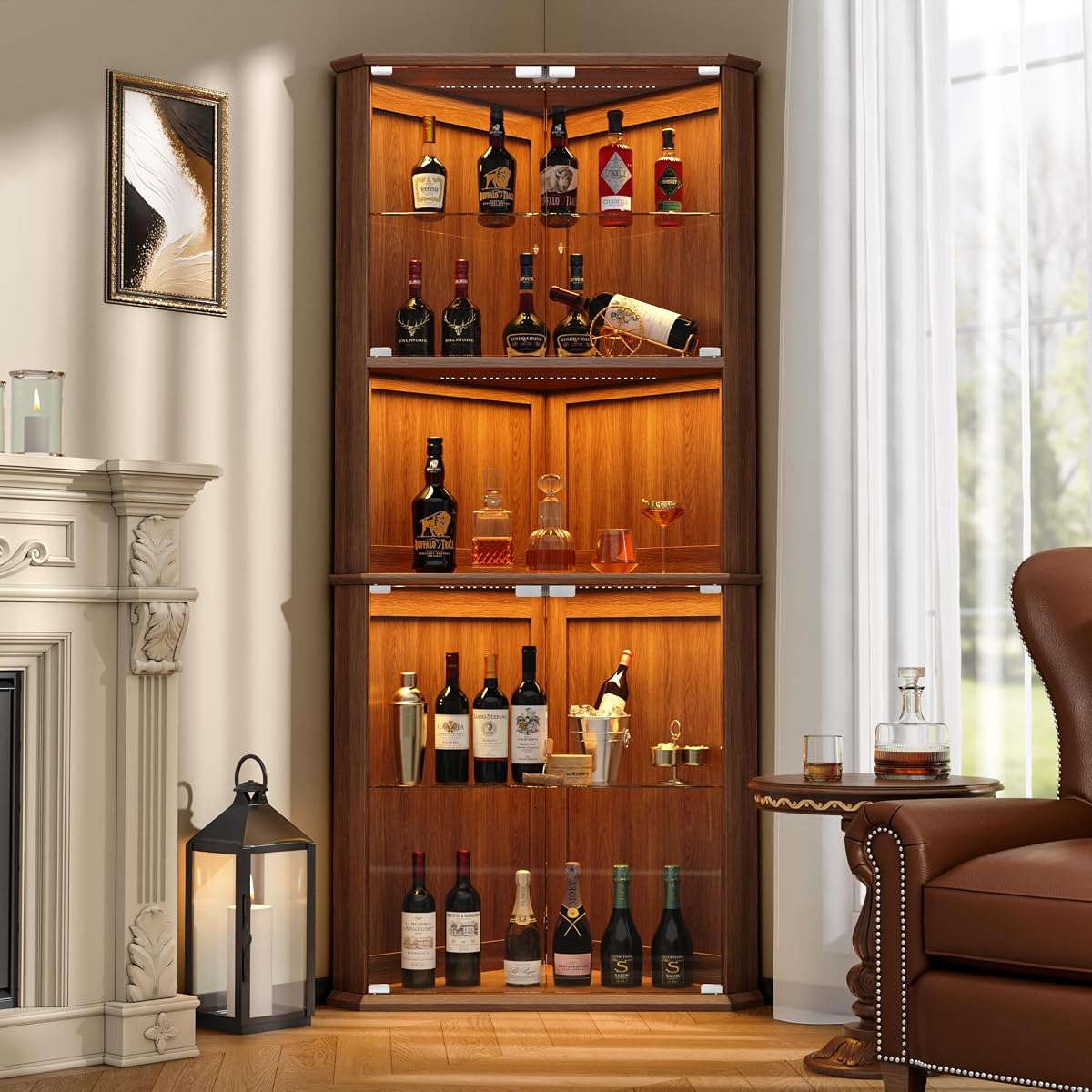 72" Corner Curio Cabinet with RGB LED Lights