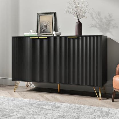 Storage Cabinet with 3 Doors, Sideboard Buffet Cabinet with Storage, Coffee Bar Cabinet with Metal Legs and Adjustable Shelf for Kitchen, Dining Room, Living Room, Office, Black