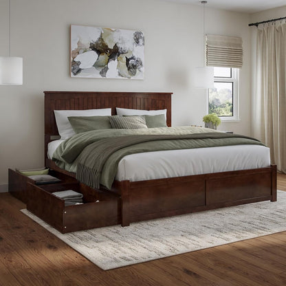 Nantucket King Platform Bed with Footboard & Storage Drawers, Walnut