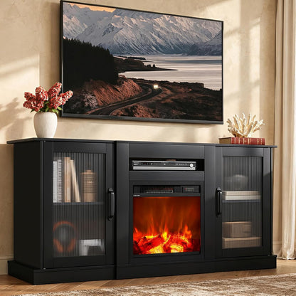 Fireplace TV Stand for 65 in TVs, Media Console with Storage, Black