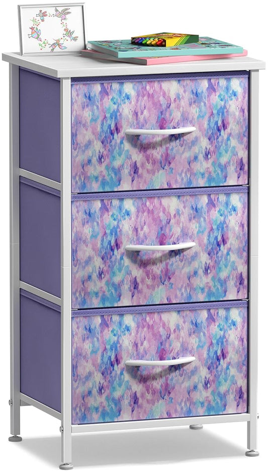 Nightstand Storage Organizer Chest with 3 Drawers, Kids Girls