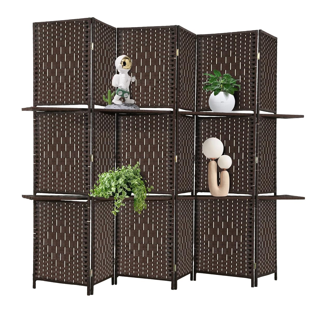 Room Divider 6 Panel Room Screen Divider Folding Portable partition Screen Wood with Removable Storage Shelves, Dark Brown