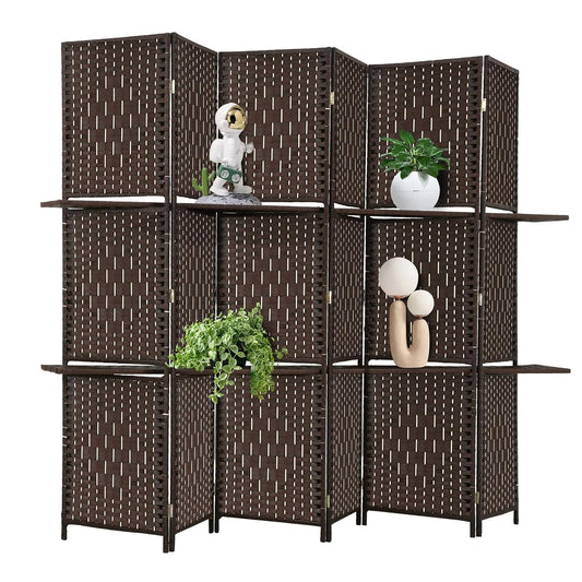 Room Divider 6 Panel Room Screen Divider Folding Portable partition Screen Wood with Removable Storage Shelves, Dark Brown