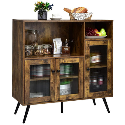 Buffet Sideboard with Storage, Industrial Cupboard, 3 Door Wood Pantry, Credenza with 2 Shelves, Standing Storage Cabinet with Legs, Kitchen Living Room