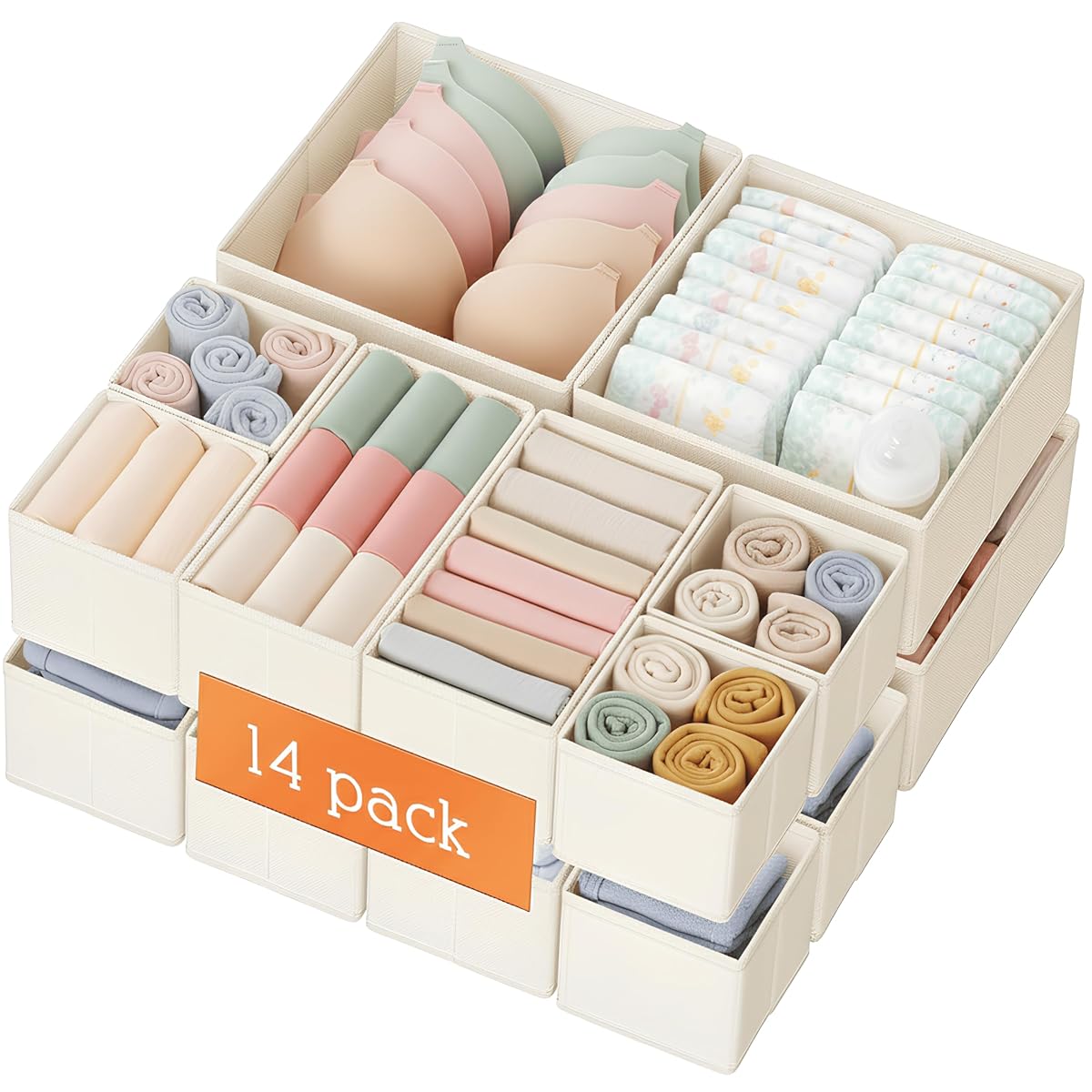 Drawer Organizer Clothes, 14 Pack Dresser Organizer for Baby Clothes, Underwear