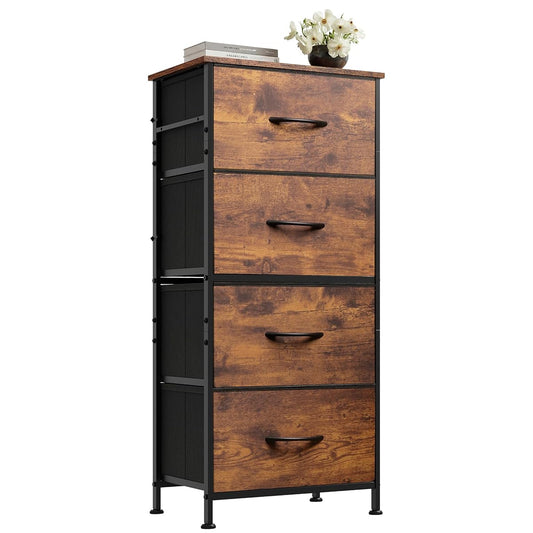 Small Dresser Nightstand for Bedroom, 4 Drawers, Rustic Brown