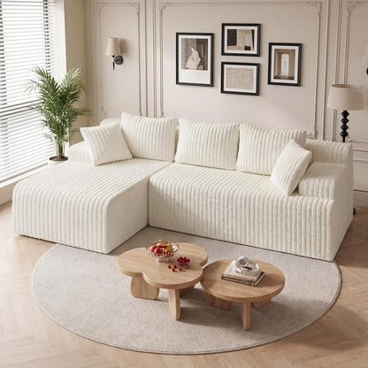 96" Modular Sectional Sofa Couches, L-Shaped Boneless Cloud Sofa with 3 Deep Seat, 5 Cushiones Oversized Chaise for Living Room, Bedroom, Plush Corduroy Fabric (Left, Beige)
