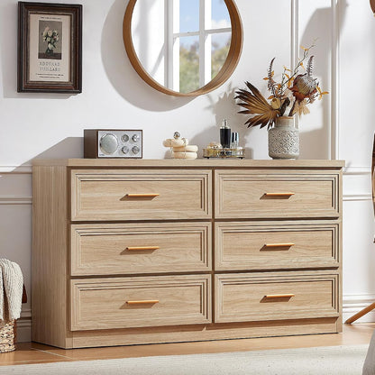 55.1" Wide Farmhouse 6 Drawers Dresser for Bedroom,Natural