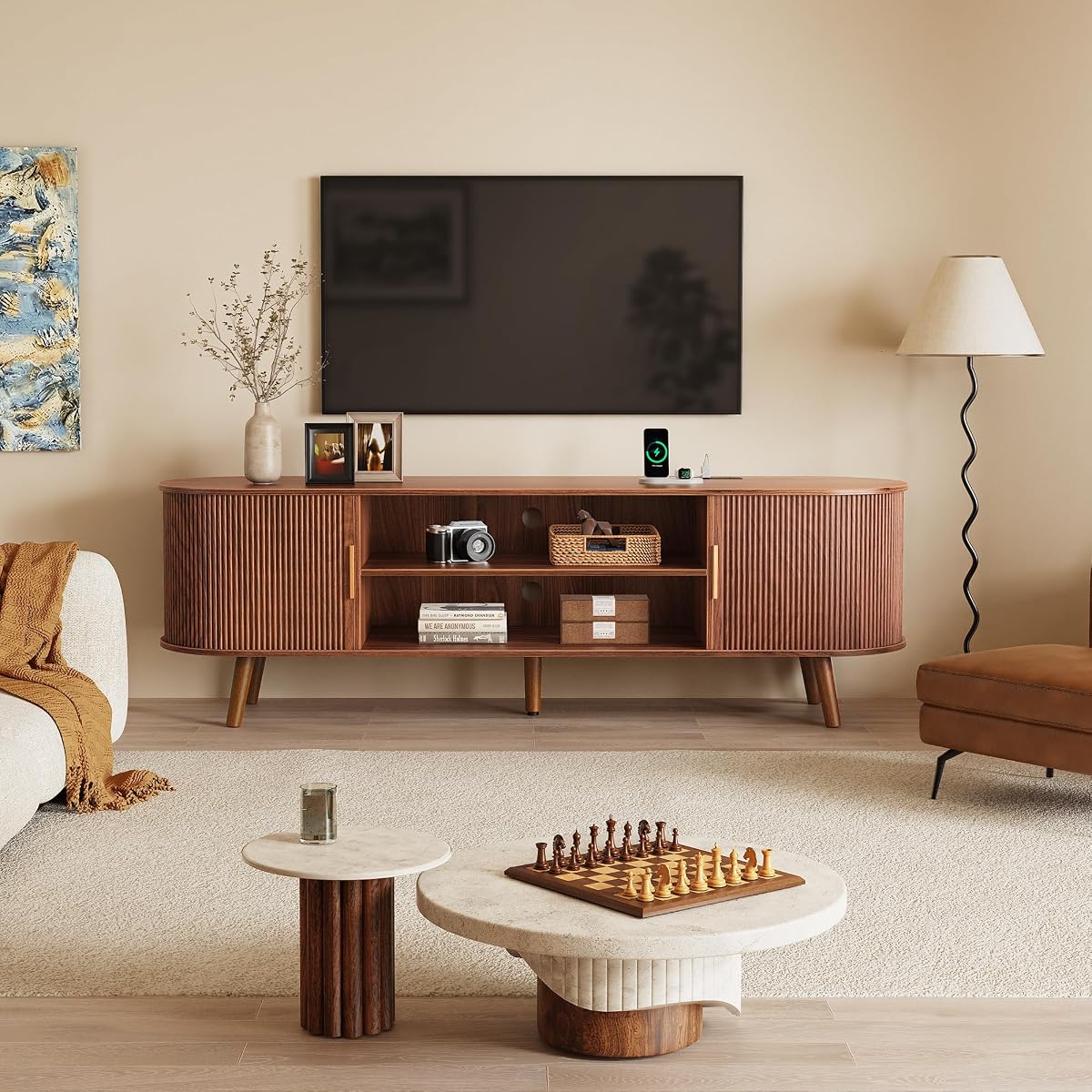 63 Inch Fluted TV Stand for TVs up to 55, 65 Inch