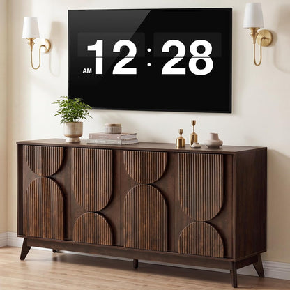 63 Inch Mid Century Modern TV Stand Up to 70inch TV, Dark Walnut