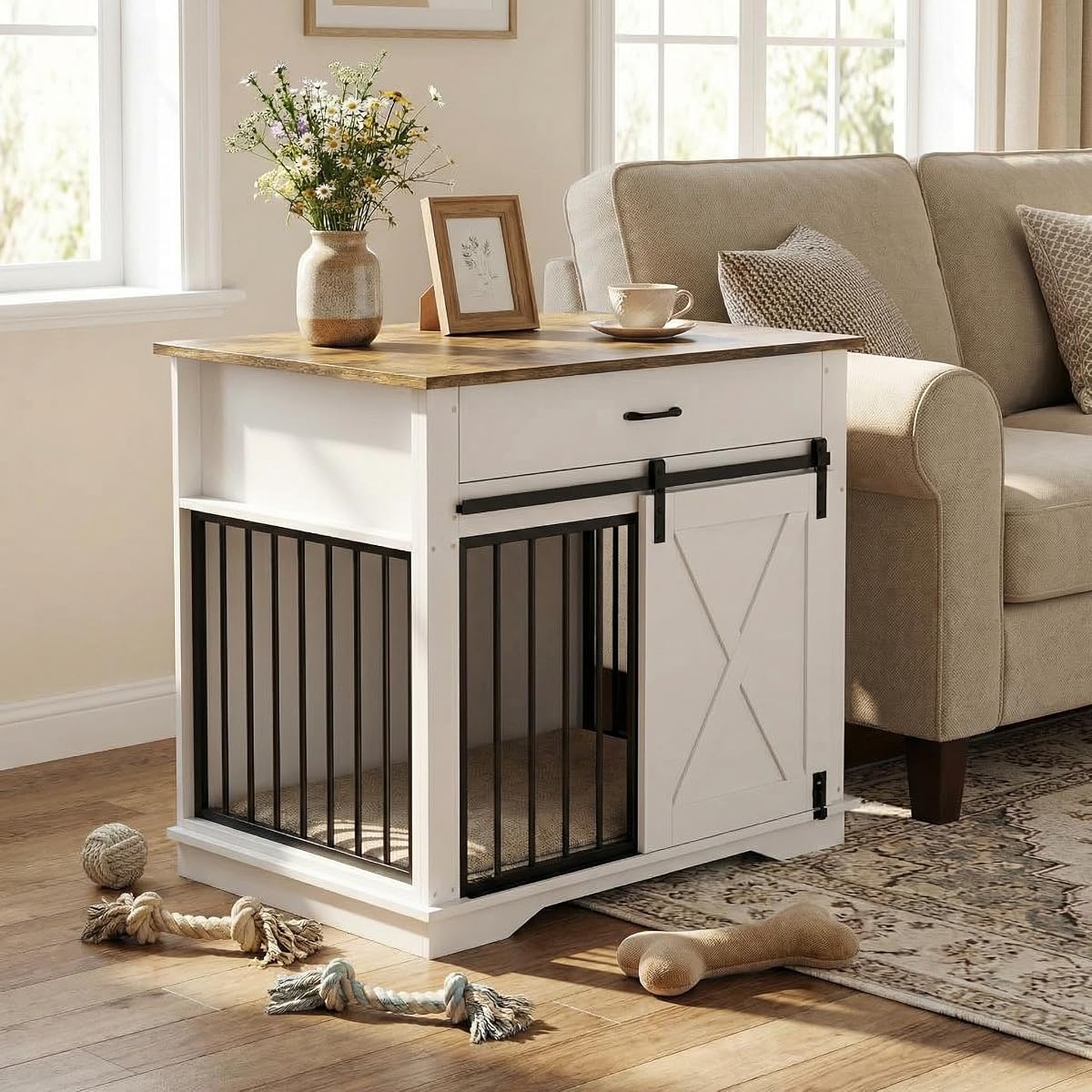 38" Farmhouse Dog Crate Furniture