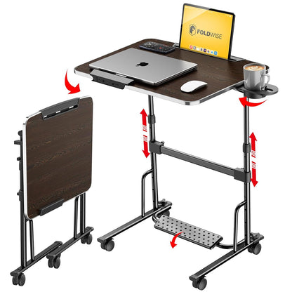 Foldable Standing & Rolling Desk, Upgraded Portable Desk on Wheels