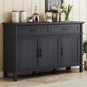 55 Inch Buffet Cabinet with Storage, Black, view 2