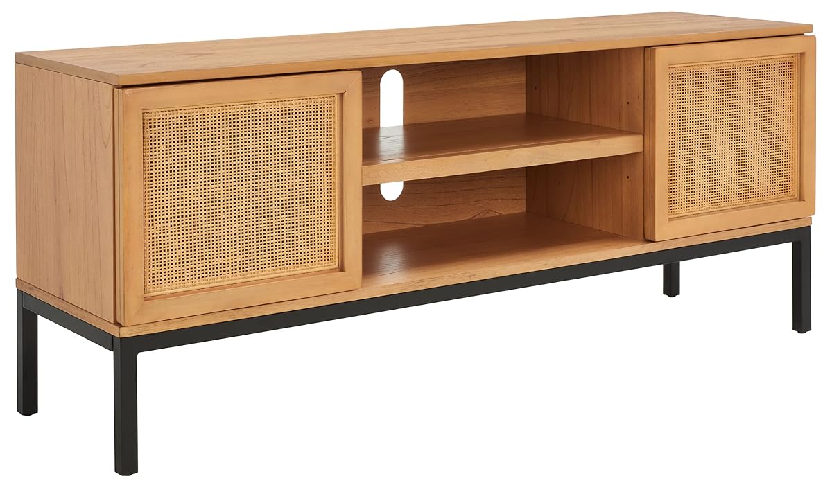 Safavieh Home Collection Zadie Coastal Natural/Black 1-Shelf Rattan Entertainment Stand up to 60" Flatscreen TV Media Unit