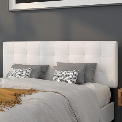 Bedford Box Stitch Tufted Upholstered Queen Size Headboard in White Fabric