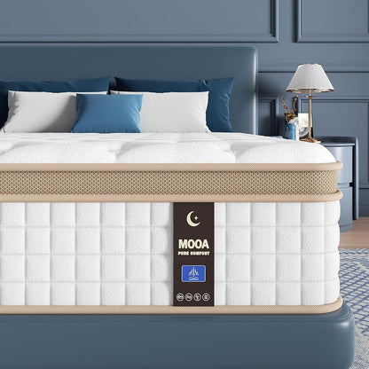 Queen Mattress, 12 Inch Cooling Hybrid Mattress in a Box, Medium Firm
