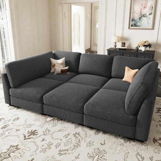 86.2" Sectional Sleeper Sofa Bed with Deep Seat Cloud Modular Sectional Couches for Living Room. Dark Grey Sofa