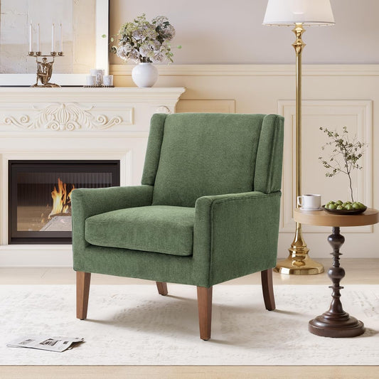 Living Room Chair, Wingback Mid-Century Accent Chair – Comfy Single Sofa with Solid Wood Legs & Velvet-Like Fabric, Oversized Armchair for Living Room/Bedroom/Reading Nook&Lounge