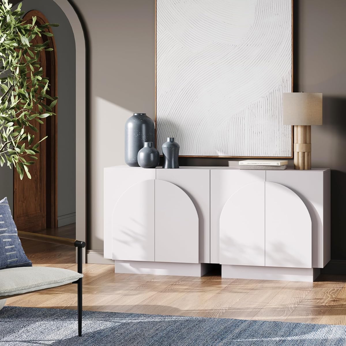 Nathan James Iris Mid-Century Modern Credenza, White TV Stand