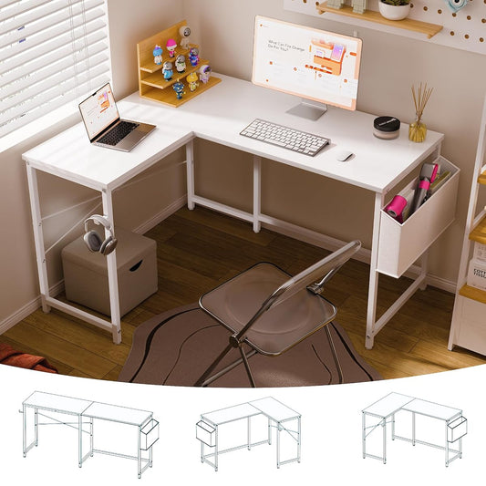 47 Inch Reversible L Shaped Gaming Desk Corner Computer Desk with Storage Bag