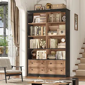 71" Tall Bookshelf with 4 Drawers Large Bookshelf Office Bookcase, view 2