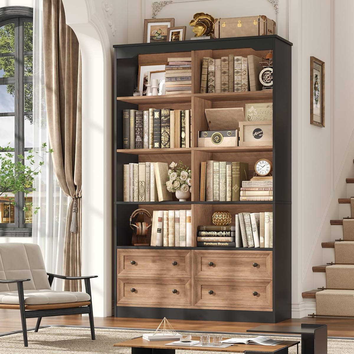 71" Tall Bookshelf with 4 Drawers Large Bookshelf Office Bookcase
