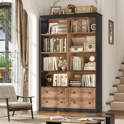 71" Tall Bookshelf with 4 Drawers Large Bookshelf Office Bookcase