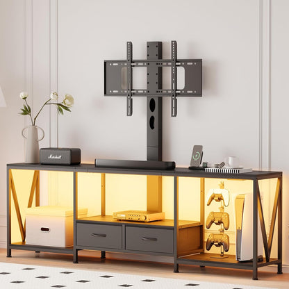 63" W TV Stand with Mount,LED & Charging Station for 55,65,75" TV