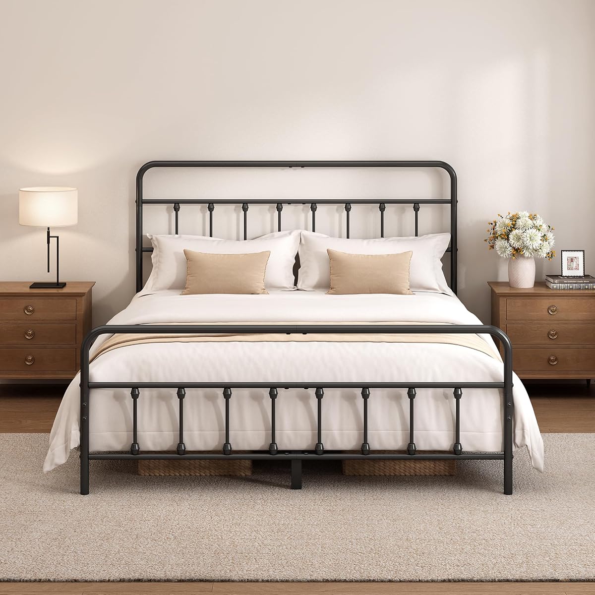 Full Size Metal Bed Frame with Headboard and Footboard,Black