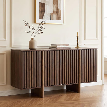 Walnut Wooden Buffet Cabinet with Storage, 64" Large Sideboard Cabinet