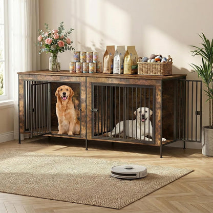 Dog Crate Furniture 78" Heavy Duty for 2 Large Dog