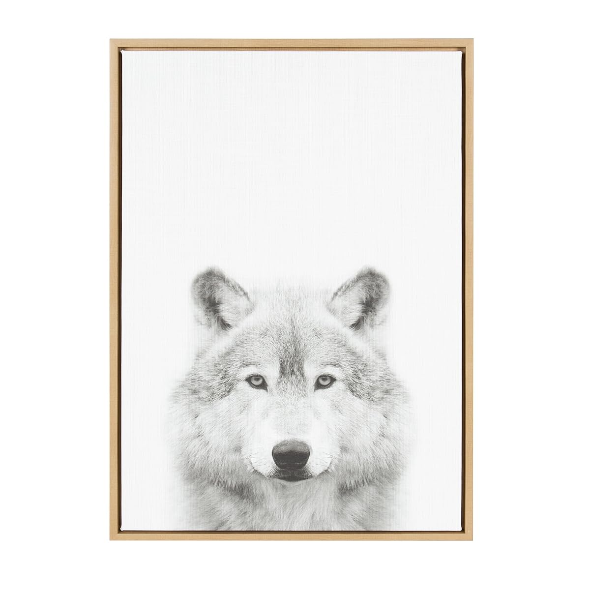 Sylvie Wolf Animal Print Black and White Portrait Framed Canvas Wall Art by Simon Te Tai, 23x33 Natural
