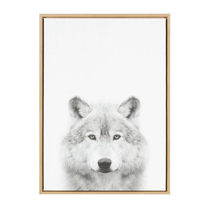 Sylvie Wolf Animal Print Black and White Portrait Framed Canvas Wall Art by Simon Te Tai, 23x33 Natural