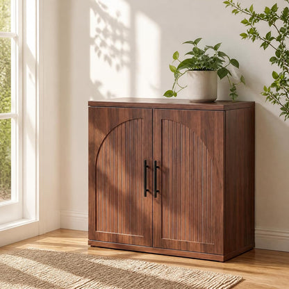 31.5" Fluted Walnut Buffet Cabinet Sideboard with Storage